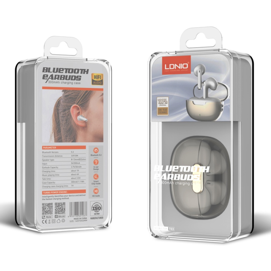 LDNIO earphones με θήκη φόρτισης T03, True Wireless, HiFi, Φ13mm, λευκά - Image 9