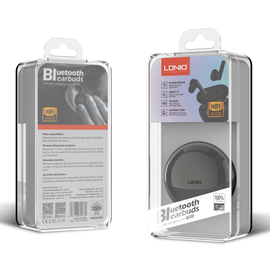 LDNIO earphones με θήκη φόρτισης T01, True Wireless, HiFi, Φ10mm, μαύρα - Image 8