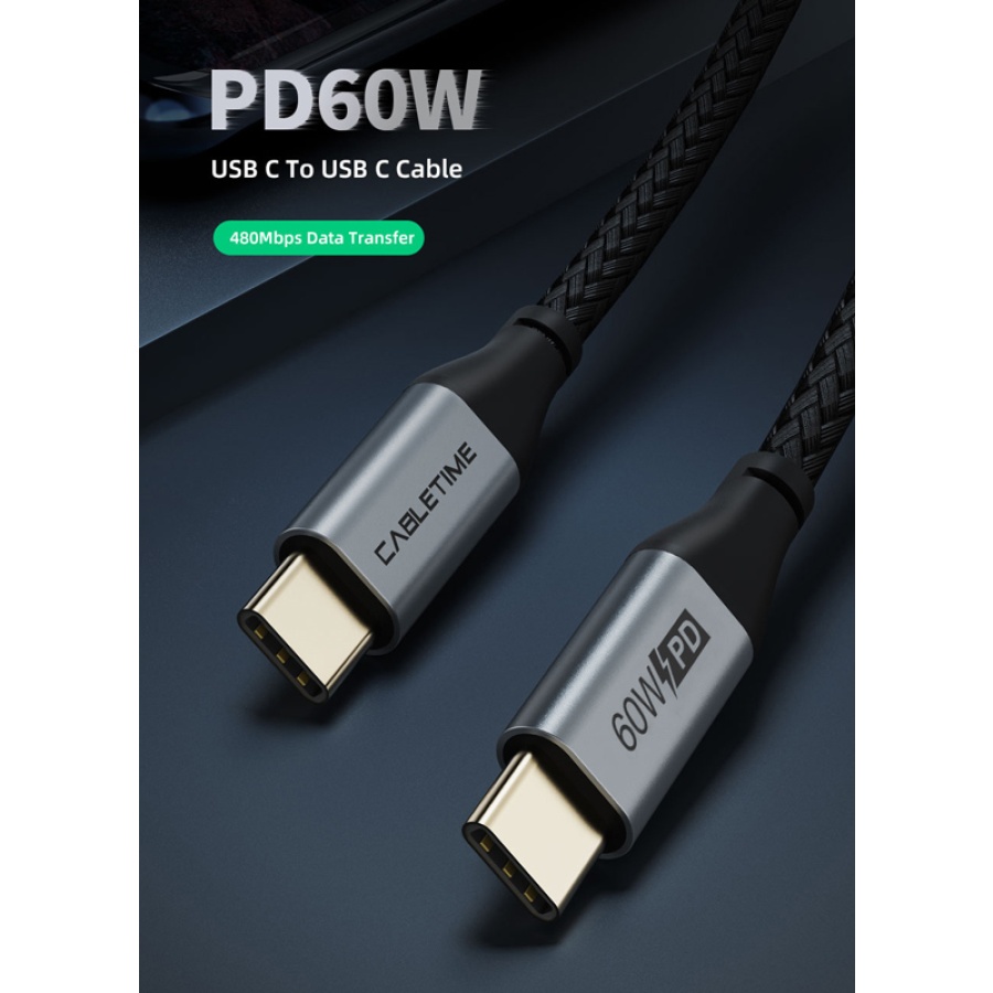 CABLETIME καλώδιο USB-C σε USB-C CT-CMCM, 60W, 480Mbps, 2m, μαύρο - Image 2