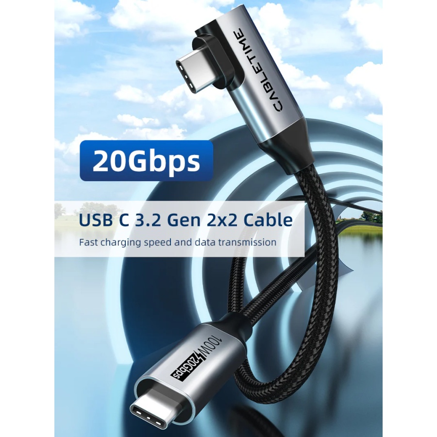 CABLETIME καλώδιο USB-C CT-CMCML-AG1, γωνιακό, 100W 20Gbps 4K, 1m, μαύρο - Image 5