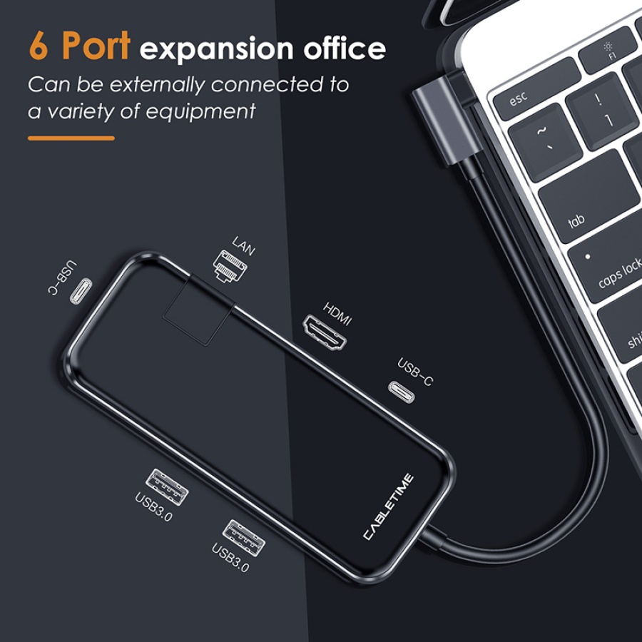 CABLETIME docking station CT-CMHD61G, 6 θυρών, USB-C σύνδεση, 4K, 60W, μαύρο - Image 2