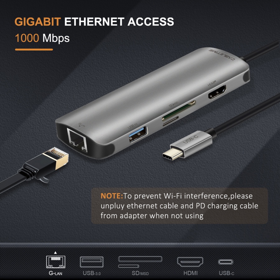 CABLETIME docking station CT-CMHD61L, 6 θυρών, USB-C σύνδεση, 4K, 100W, γκρι - Image 4