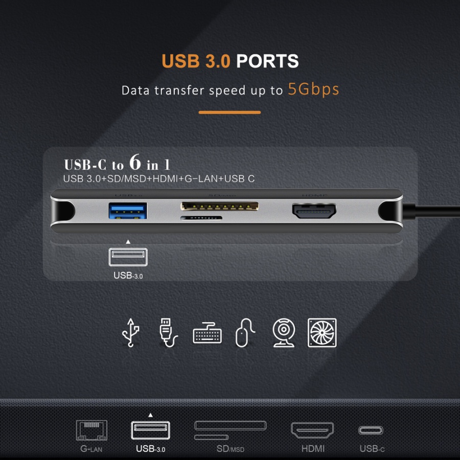 CABLETIME docking station CT-CMHD61L, 6 θυρών, USB-C σύνδεση, 4K, 100W, γκρι - Image 5