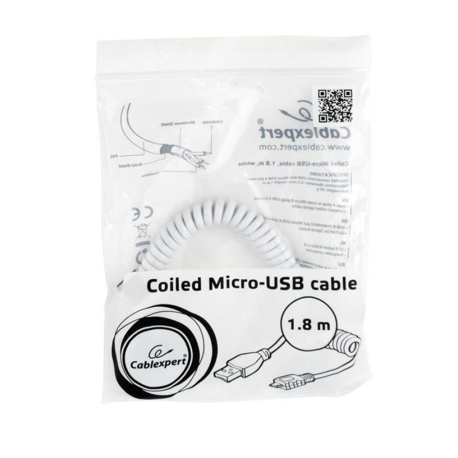 CABLEXPERT ΚΑΛΩΔΙΟ MICRO USB SPIRAL , 1.8m WHITE - Image 4