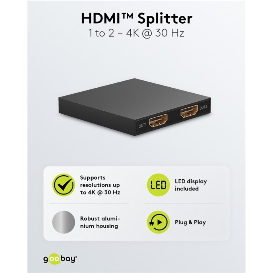 GOOBAY HDMI splitter 58480, 2 σε 1, 4K/30Hz, μαύρο - Image 4