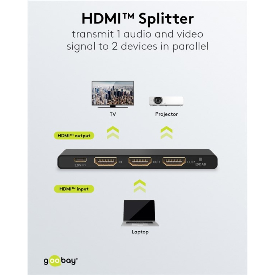 GOOBAY HDMI splitter 58481, 1-in σε 2-out, 4K/60Hz, μαύρο - Image 2