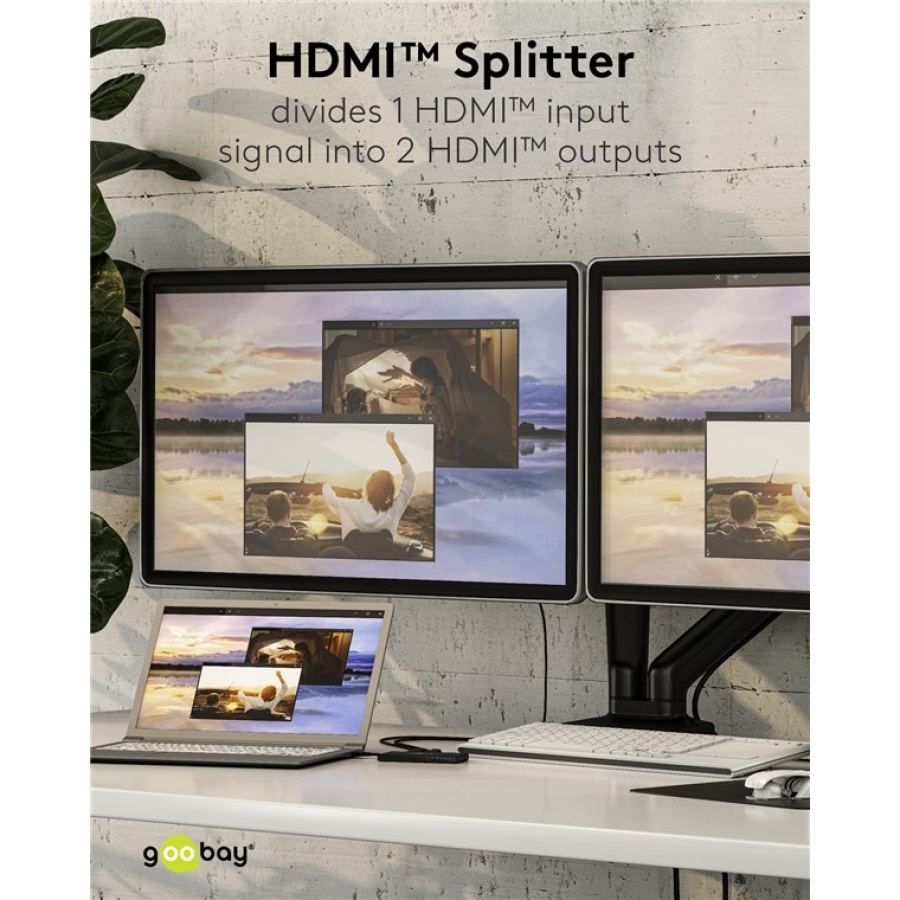 GOOBAY HDMI splitter 58481, 1-in σε 2-out, 4K/60Hz, μαύρο - Image 3