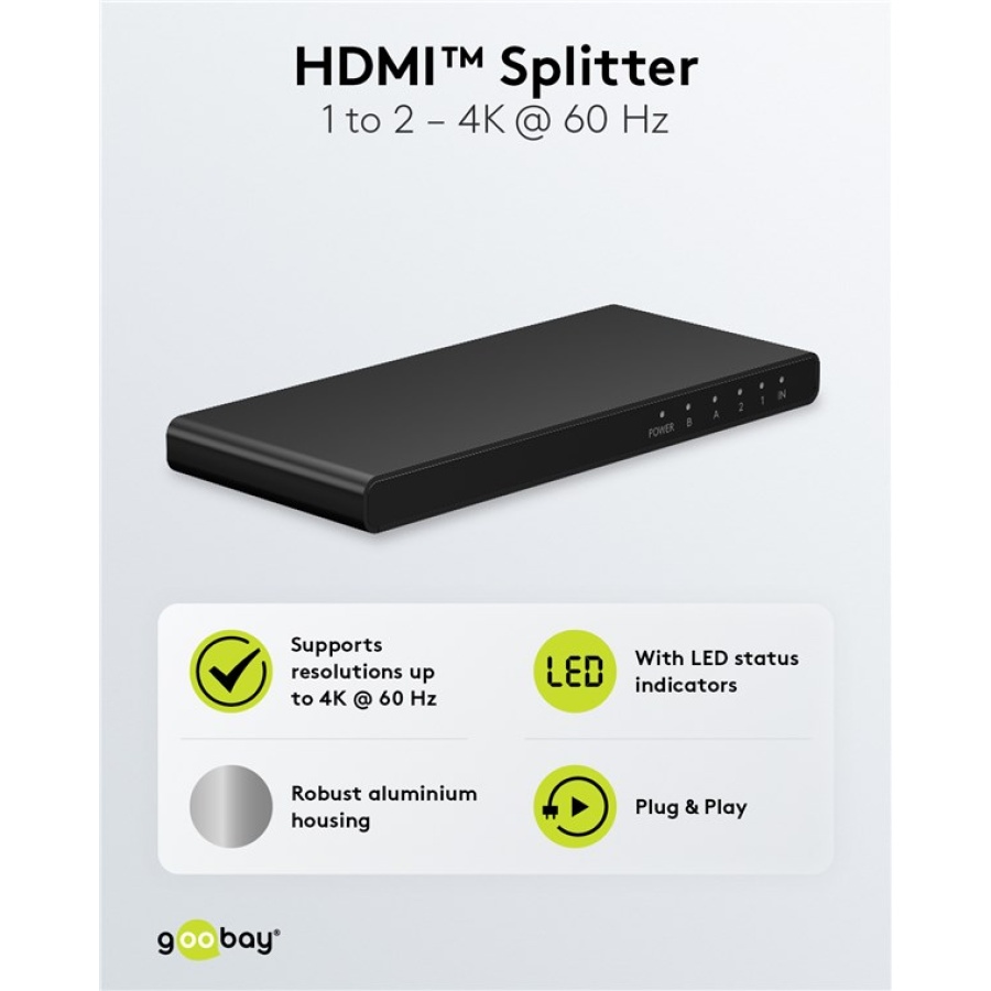 GOOBAY HDMI splitter 58481, 1-in σε 2-out, 4K/60Hz, μαύρο - Image 4