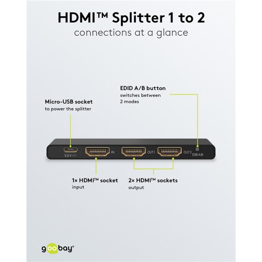 GOOBAY HDMI splitter 58481, 1-in σε 2-out, 4K/60Hz, μαύρο - Image 5