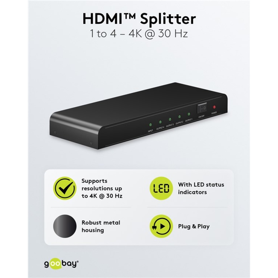 GOOBAY HDMI splitter 58482, 4 σε 1, 4K/30Hz, μαύρο - Image 4