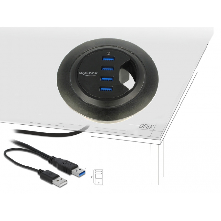 DELOCK USB hub 62868, 4x θυρών, 5Gbps, Φ60/80mm, USB σύνδεση, μαύρο - Image 2