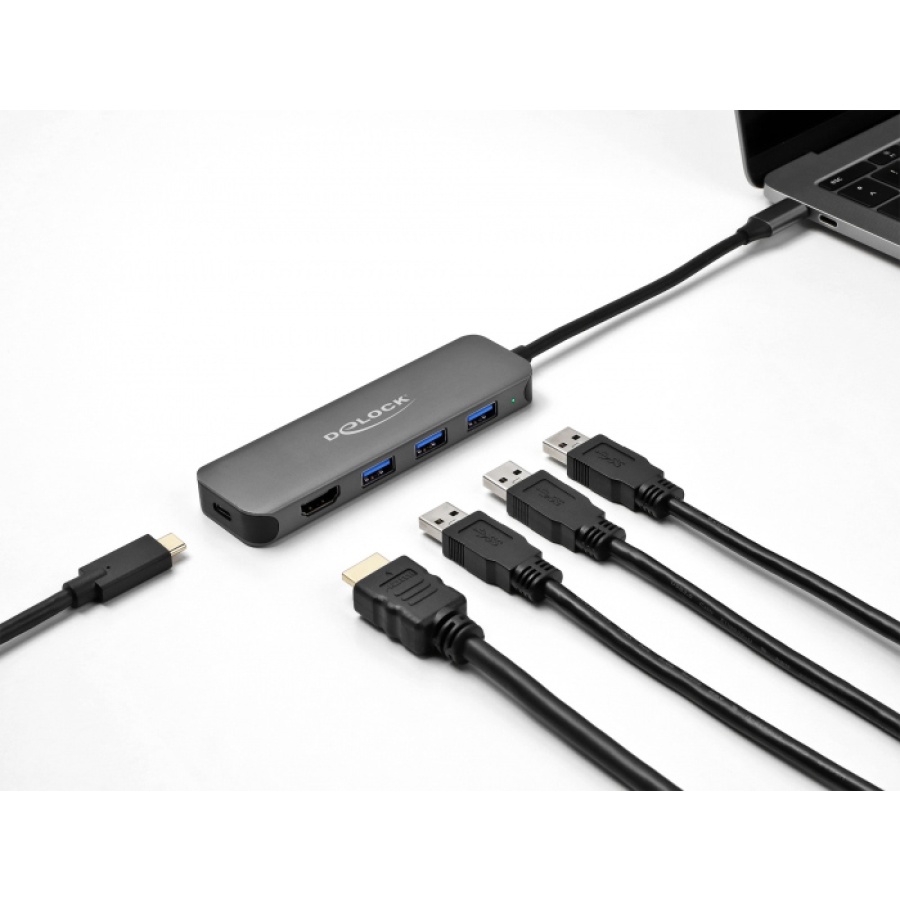 DELOCK docking station 64171, 5 θυρών, USB-C σύνδεση, 85W PD, 4K, γκρι - Image 2