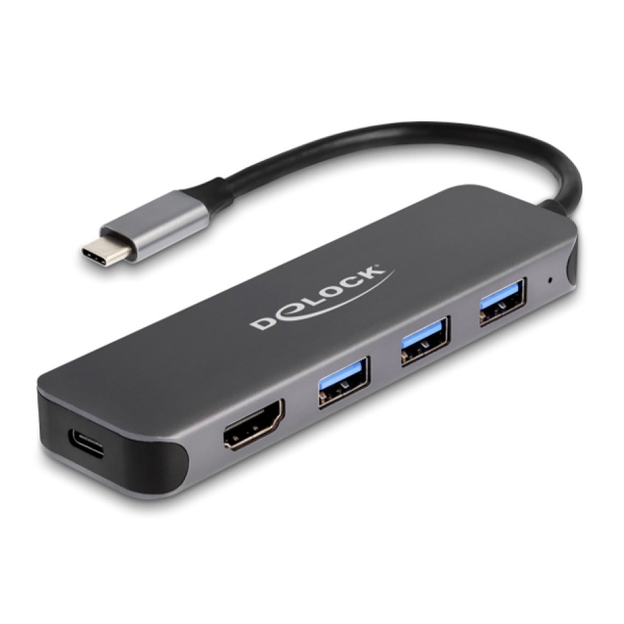 DELOCK docking station 64171, 5 θυρών, USB-C σύνδεση, 85W PD, 4K, γκρι