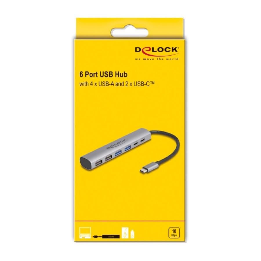 DELOCK USB hub 64232, 6x θυρών, 10Gbps, USB-C σύνδεση, γκρι - Image 3