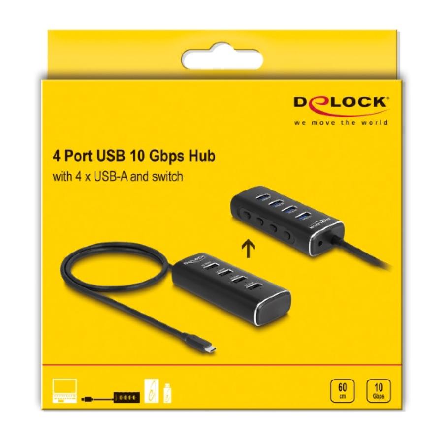 DELOCK USB hub 64233 με διακόπτες, 4 θυρών, 10Gbps, USB-C σύνδεση, μαύρο - Image 6