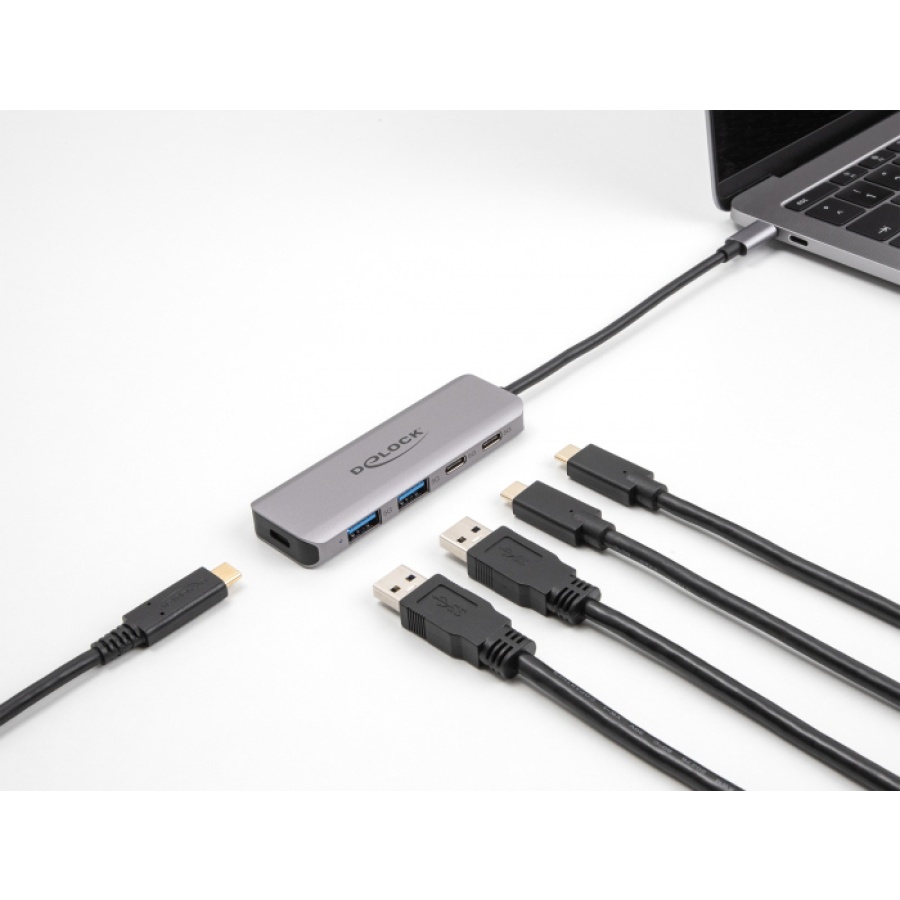 DELOCK USB hub 64239, 4x θυρών, 5Gbps, USB-C σύνδεση, γκρι - Image 2