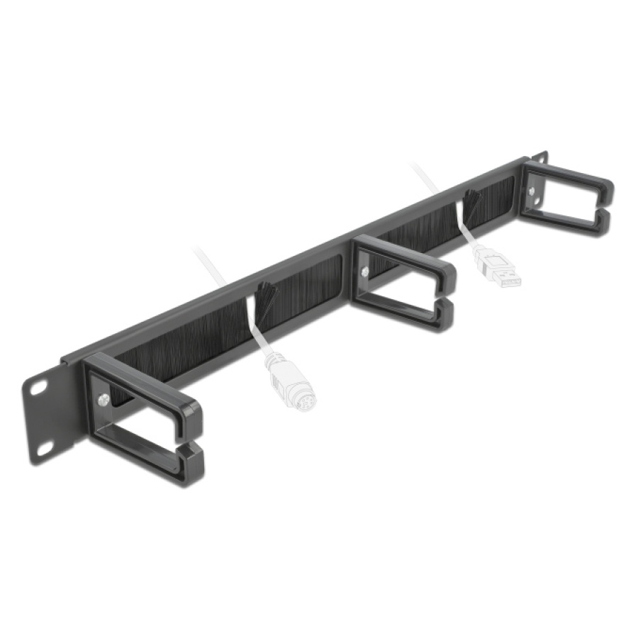 DELOCK cable management 66488, 19"/1U rack, 3x γάντζοι & βούρτσα, μαύρο - Image 2