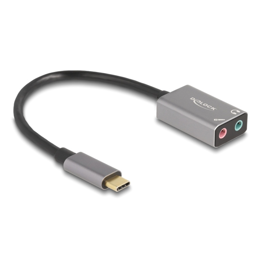 DELOCK εξωτερική κάρτα ήχου 67071, 2x 3.5mm, USB-C σύνδεση, γκρι