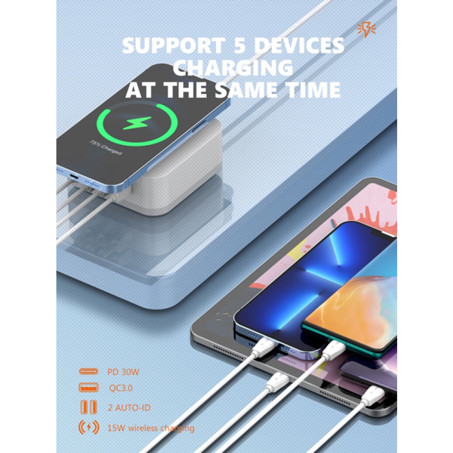 LDNIO σταθμός φόρτισης AW004, USB-C/3x USB/wireless, 32W, PD/QC, λευκός - Image 2