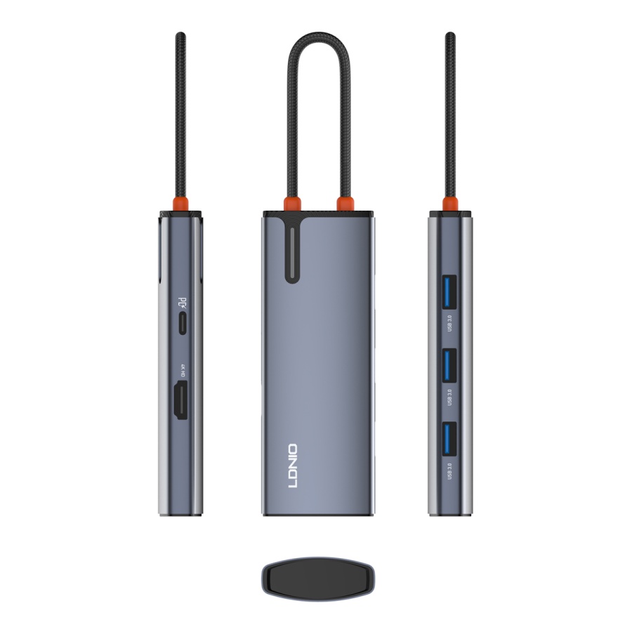 LDNIO docking station DS-15H, 5 θυρών, USB-C σύνδεση, 4K, 100W PD, γκρι - Image 4