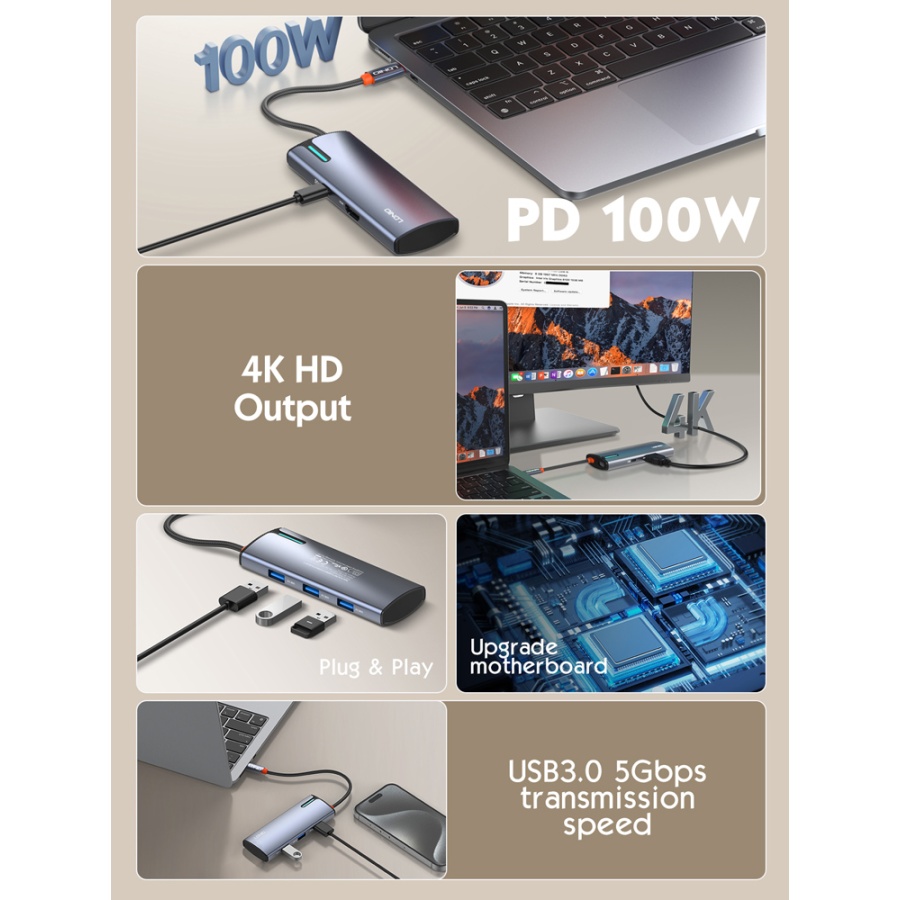 LDNIO docking station DS-15H, 5 θυρών, USB-C σύνδεση, 4K, 100W PD, γκρι - Image 6