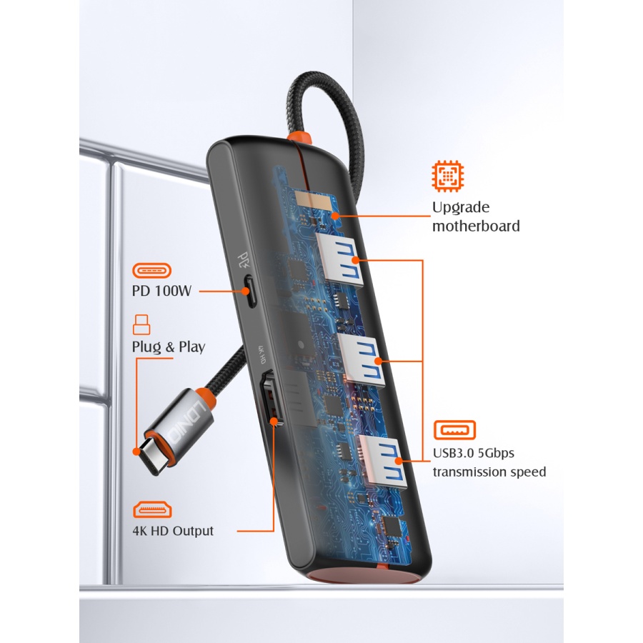 LDNIO docking station DS-25H, 5 θυρών, USB-C σύνδεση, 4K, 100W PD, μαύρο - Image 4