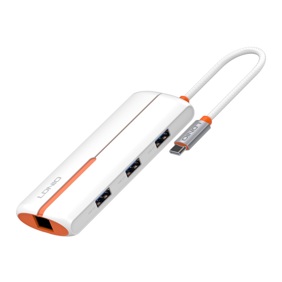 LDNIO USB hub DS-26U με θύρα δικτύου, 6 θυρών, USB-C σύνδεση, 100W PD, λευκό