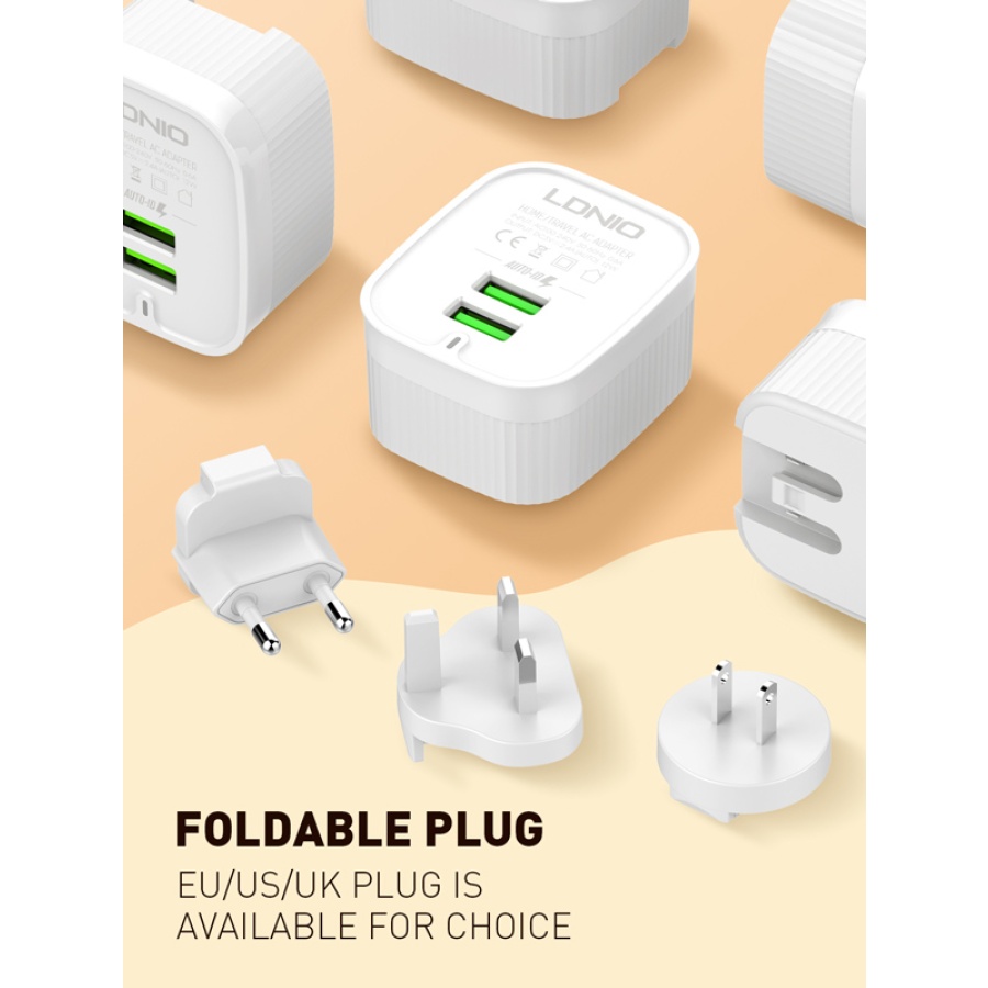 LDNIO φορτιστής τοίχου A201 με καλώδιο USB-C, 2x USB, 12W, λευκός - Image 5