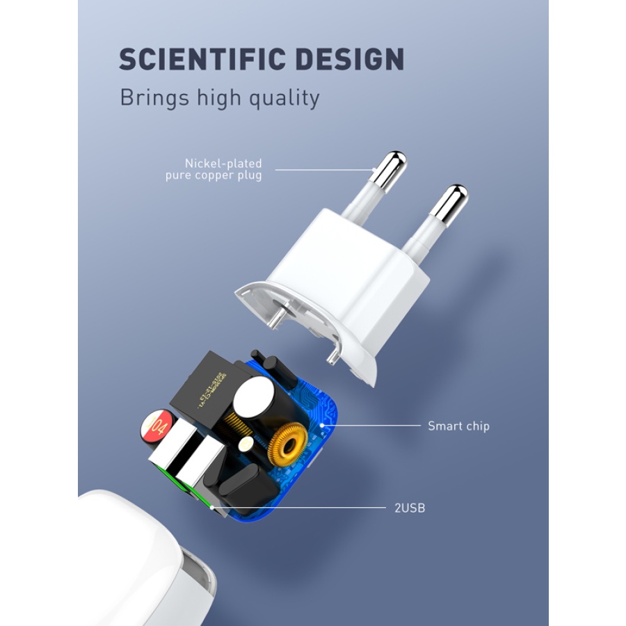 LDNIO φορτιστής τοίχου A2218 με καλώδιο USB-C, 2x USB, 12W, λευκός - Image 4