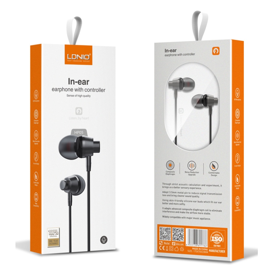 LDNIO earphones με μικρόφωνο HP05, 3.5mm σύνδεση, Φ10mm, 1.2m, γκρι - Image 3