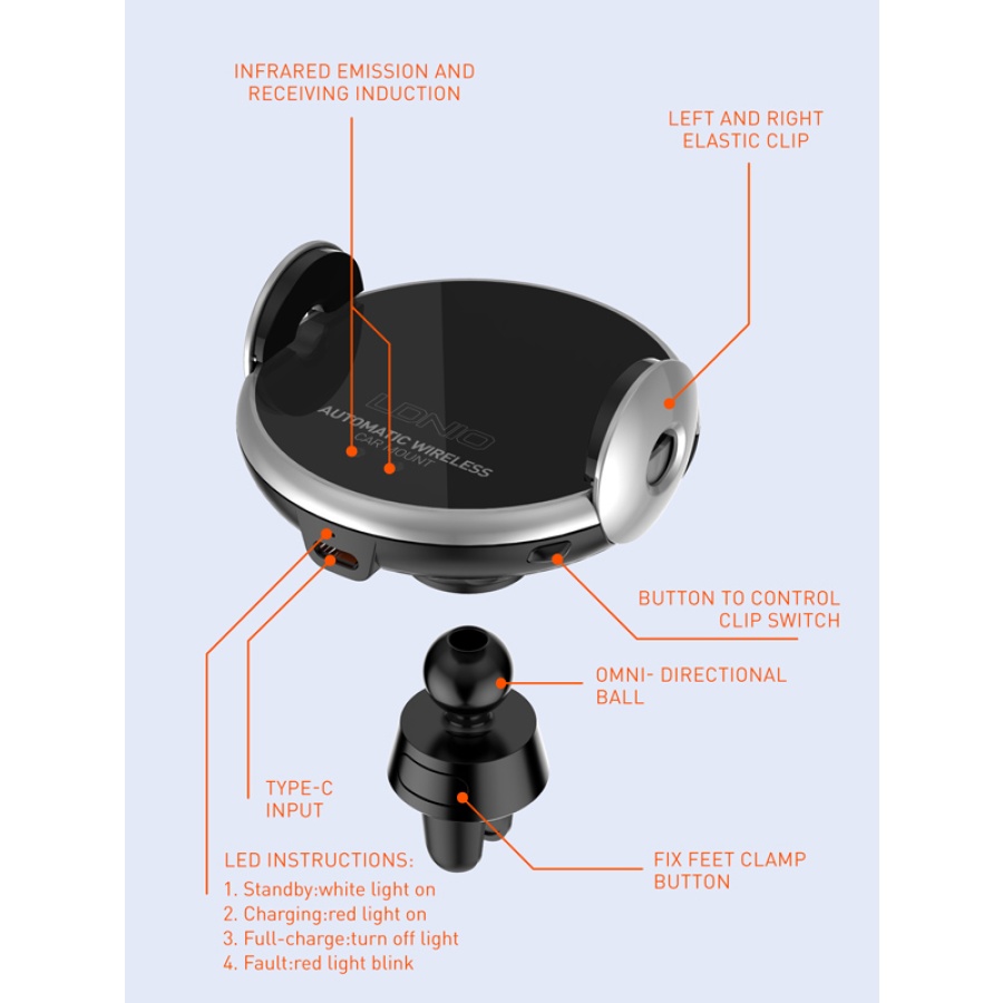 LDNIO ασύρματος φορτιστής & βάση αυτοκινήτου MA02, 15W, μαύρο - Image 8