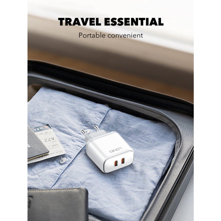 LDNIO φορτιστής τοίχου A2528M με καλώδιο, 2x USB-C, 35W, MFi, λευκό - Image 6