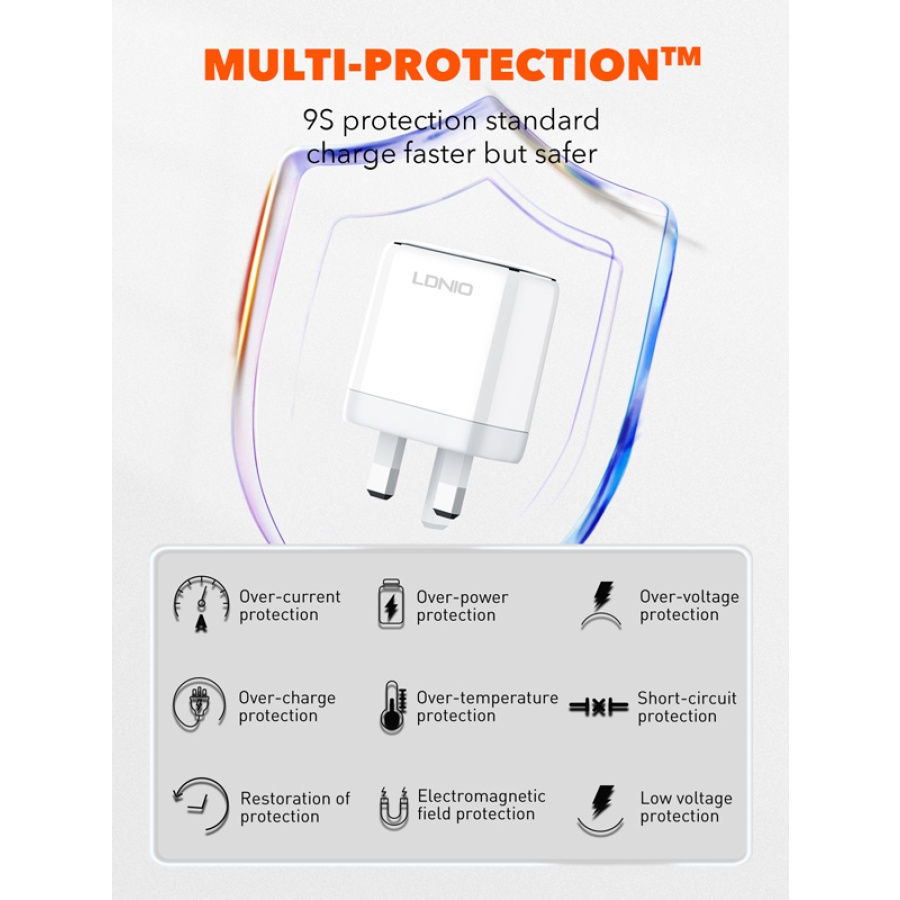 LDNIO φορτιστής τοίχου A2528M με καλώδιο, 2x USB-C, 35W, MFi, λευκό - Image 7