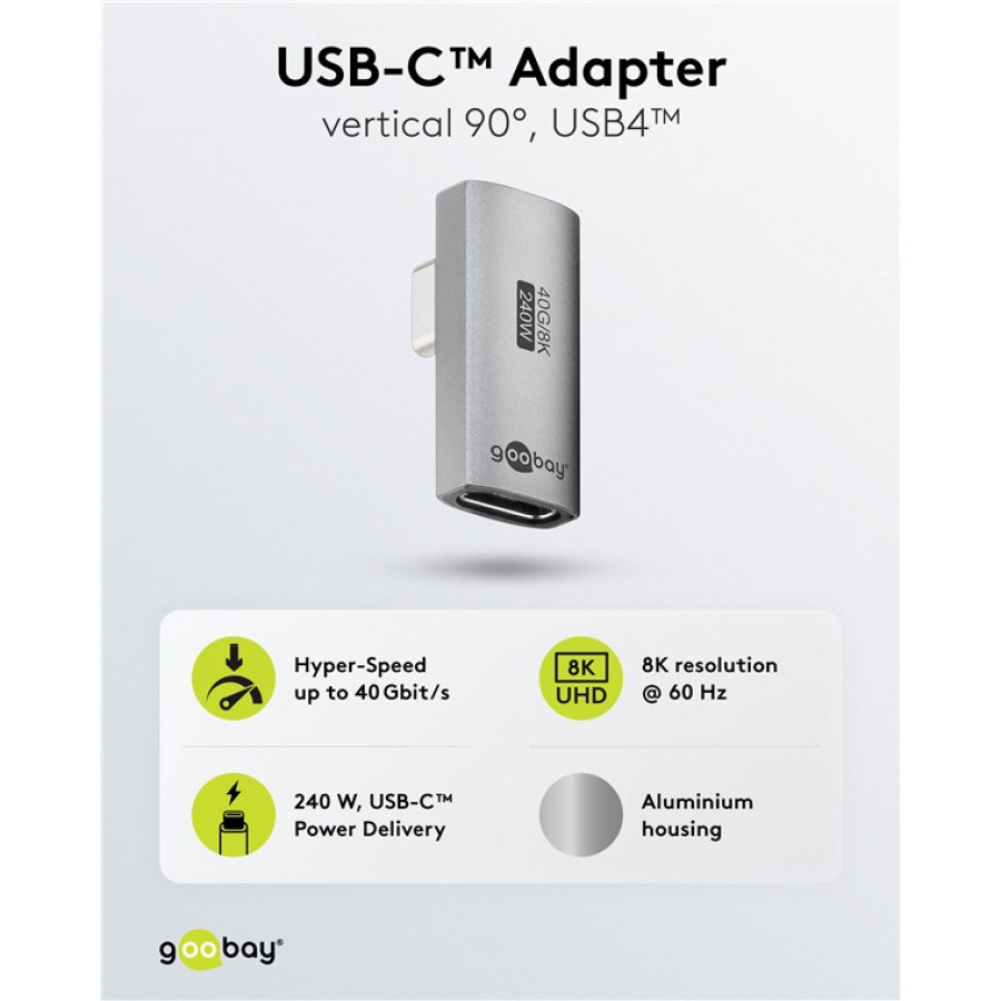 GOOBAY αντάπτορας USB-C 74443, γωνιακός 90°, USB4, 240W, 40Gbps, 8K, γκρι - Image 4