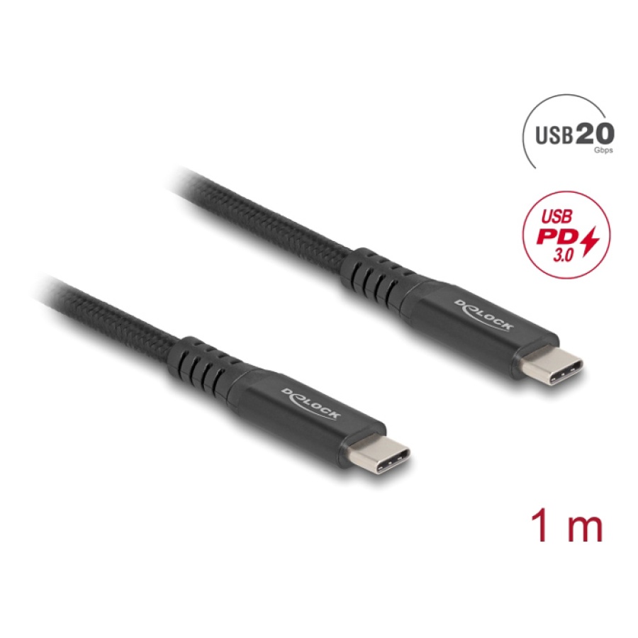 DELOCK καλώδιο USB-C 80024, 100W, 20 Gbps, 1m, USB4, E-Marker, μαύρο - Image 3