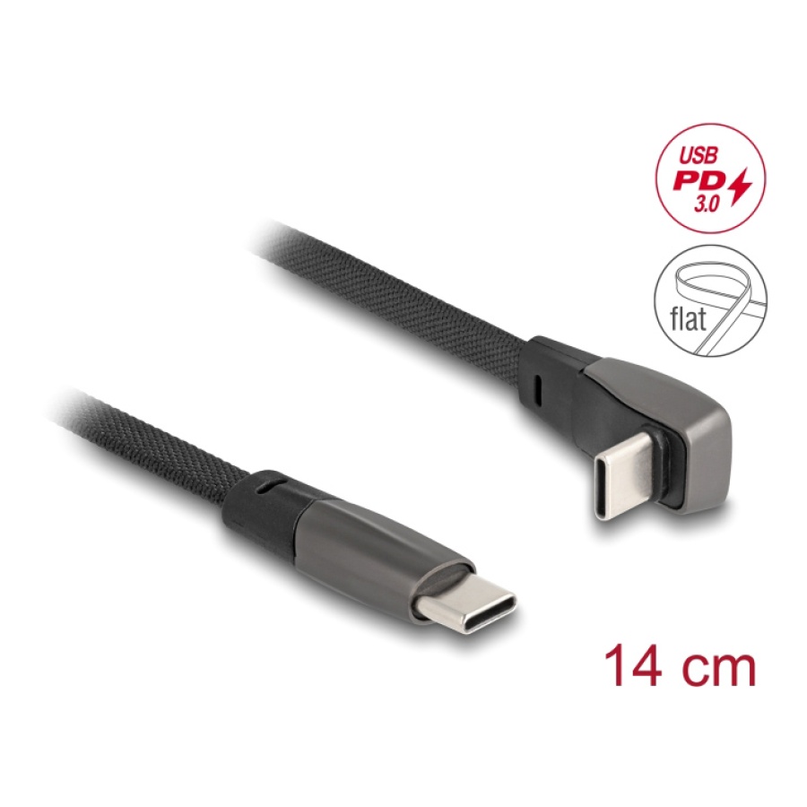 DELOCK καλώδιο USB-C 80750, 60W, flat, γωνιακό, 480 Mbps, 14cm, μαύρο - Image 2