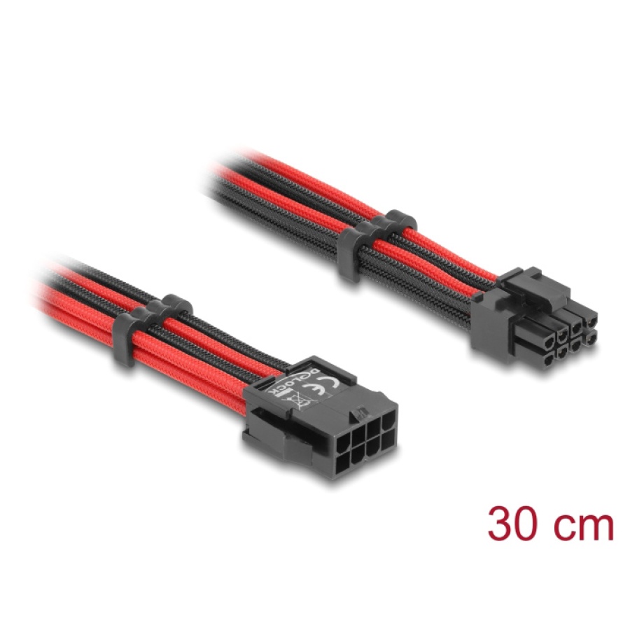 DELOCK καλώδιο 8 pin σε 6+2 pin PCIe 80975 με υφασμάτινη επένδυση, 30cm - Image 2