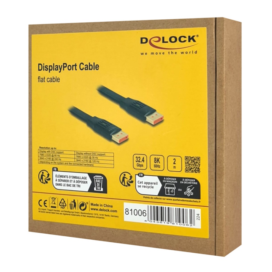 DELOCK καλώδιο DisplayPort 81006, flat, 8K/60Hz 32.4 Gbps HDR, 2m, μαύρο - Image 4