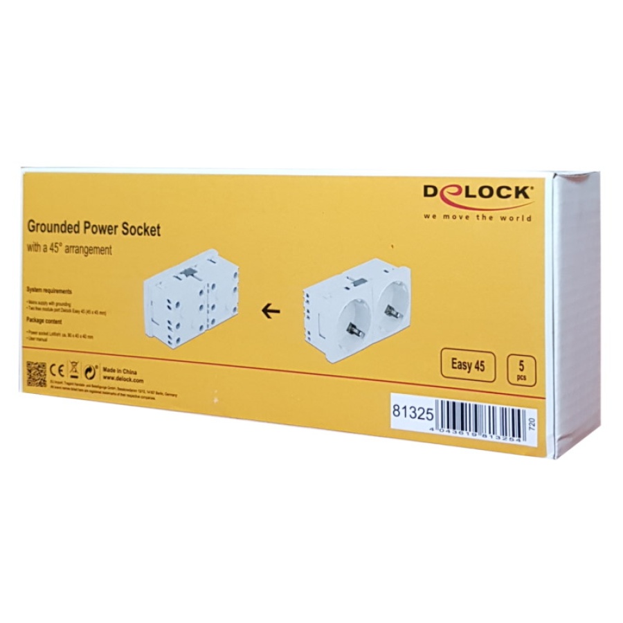 DELOCK διπλό module πρίζας ρεύματος Easy 45 81325, 45°, 45x45mm, 5τμχ - Image 3