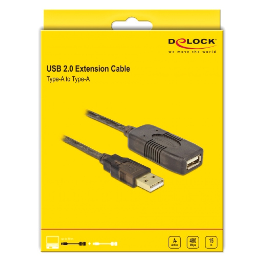 DELOCK καλώδιο USB 2.0 αρσενικό σε θηλυκό 82689, active, 15m, μαύρο - Image 3