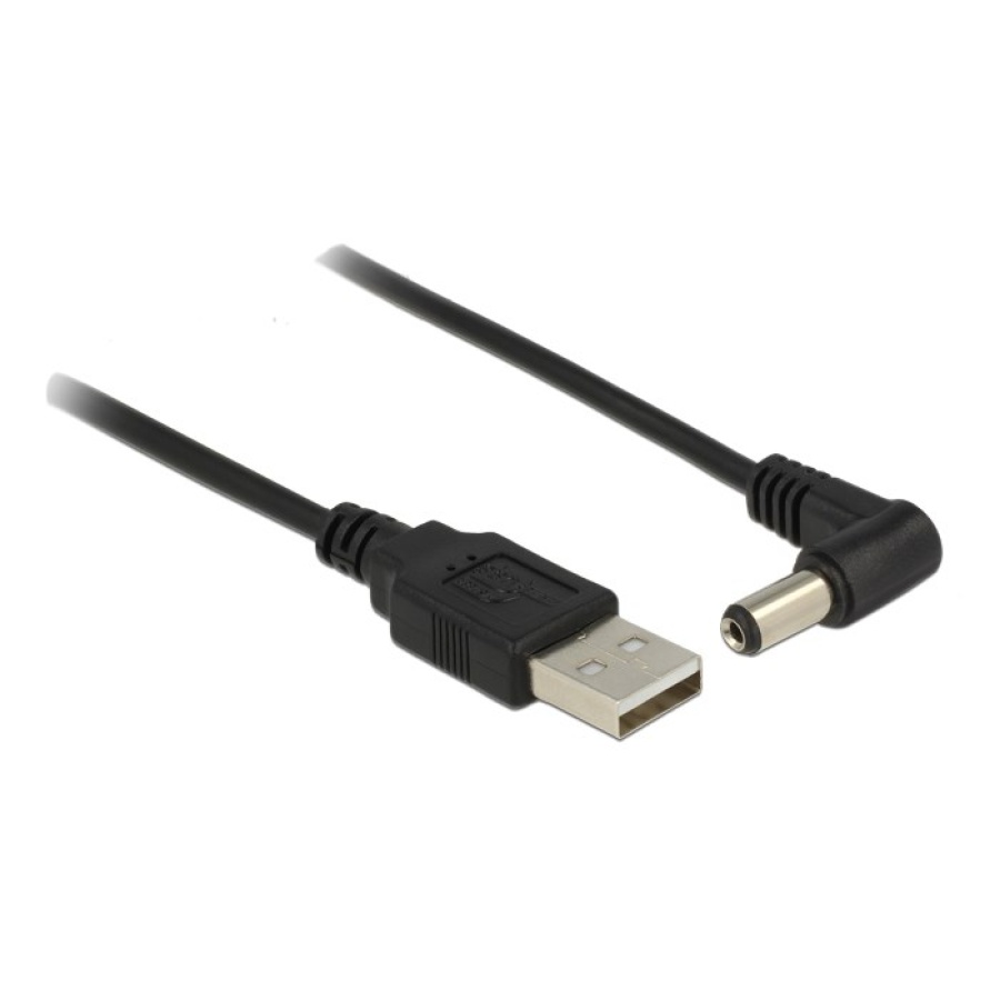 DELOCK καλώδιο USB σε DC 5.5 x 2.1mm 83578, γωνιακό, 1.5m, μαύρο