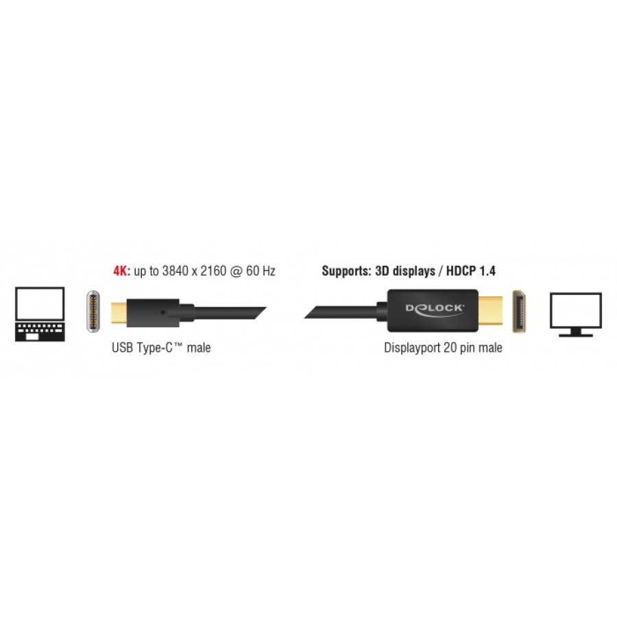 DELOCK καλώδιο USB-C σε DisplayPort 85255, DP Alt Mode, 4K, 1m, μαύρο - Image 2