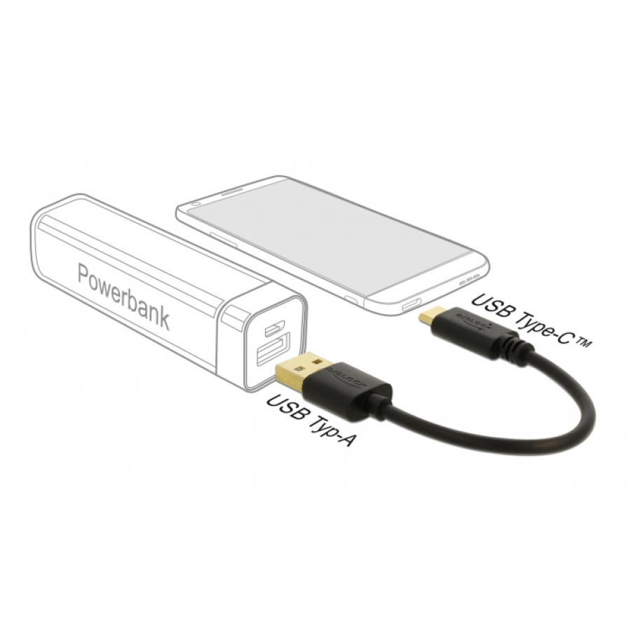 DELOCK καλώδιο USB σε USB-C 85354, 15W, 22AWG, 0.15m, μαύρο - Image 2