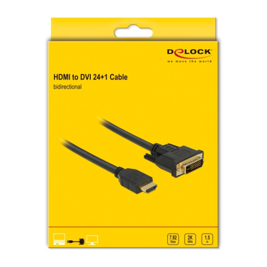 DELOCK καλώδιο HDMI σε DVI 85653, 2K/60Hz, 7.92 Gbps, 1.5m, μαύρο - Image 3