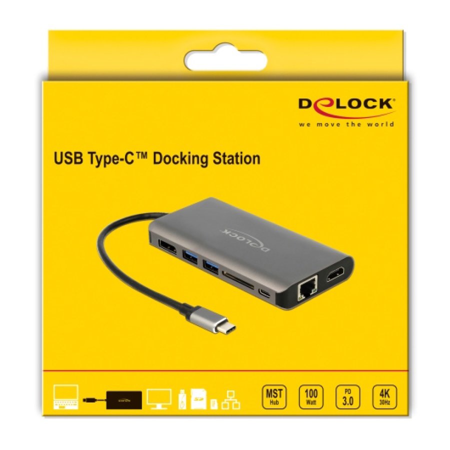 DELOCK docking station 87683, 7 θύρες, USB-C, 100W PD, 4K, MST, γκρι - Image 3