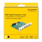 DELOCK κάρτα επέκτασης PCIe x1 σε 3x USB/2x USB-C/19-pin 90109, 5Gbps - Image 4