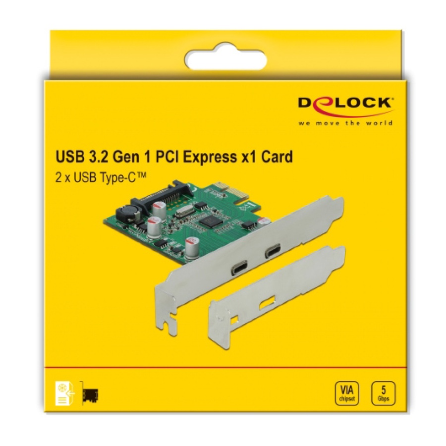 DELOCK κάρτα επέκτασης PCIe x1 σε 2x USB-C 90493, 5Gbps - Image 4