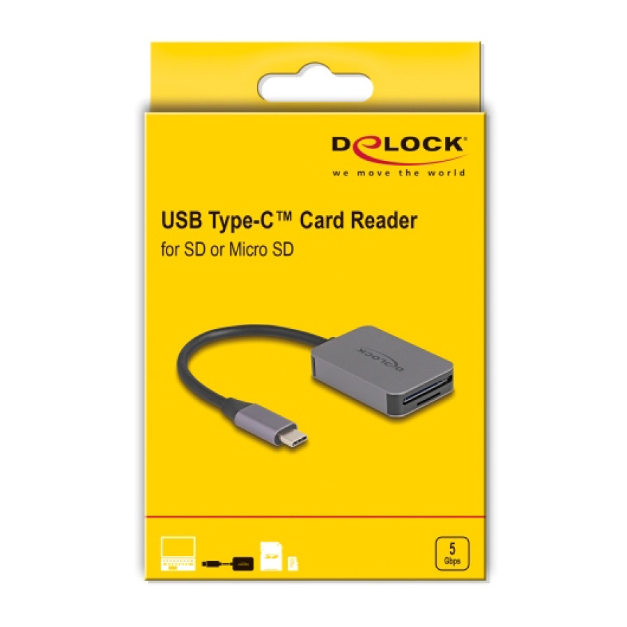 DELOCK card reader 91009 για SD & micro SD, USB-C, 5 Gbps, γκρι - Image 3