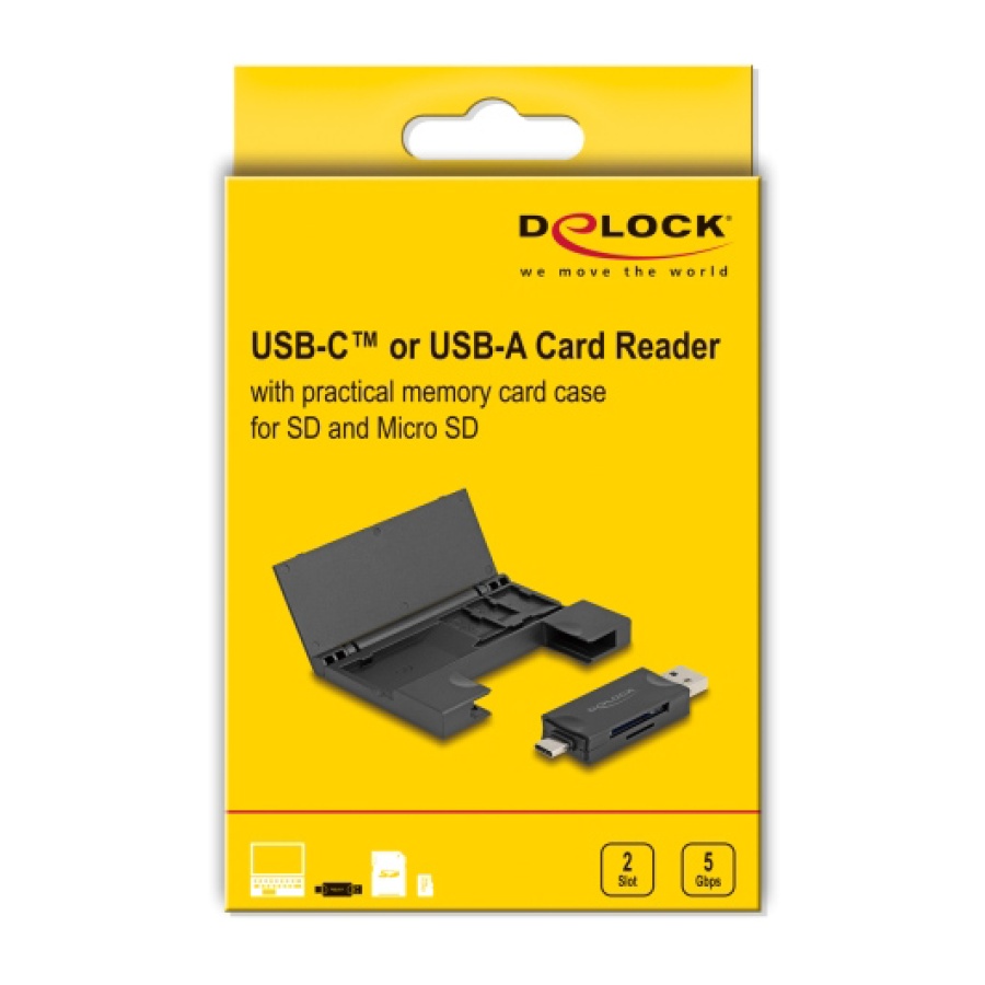 DELOCK card reader 91014 για SD & micro SD, με θήκη, USB/USB-C, 5Gbps, μαύρο - Image 5