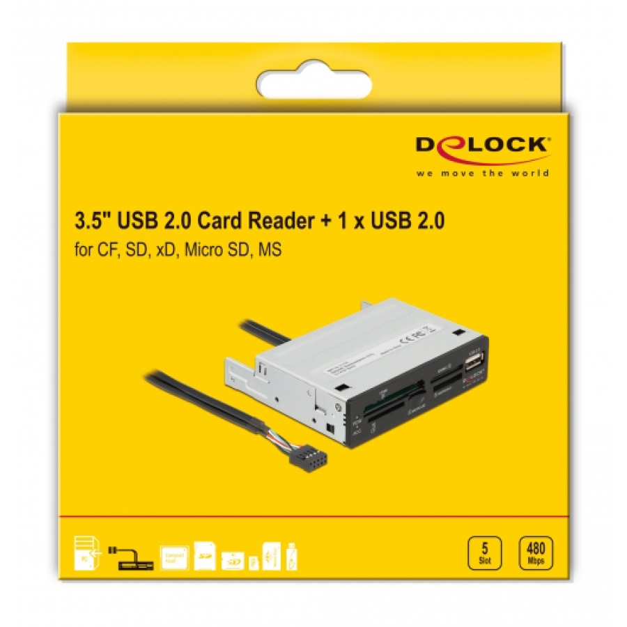 DELOCK USB 9-pin card reader 91708, CF/SD/XD/MS/Micro SD/USB, 3.5" bay - Image 3